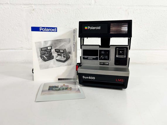 Vintage Polaroid Sun Camera 600 Flash LMS Instant Film Photography Tested & Working Black Gray 1980s