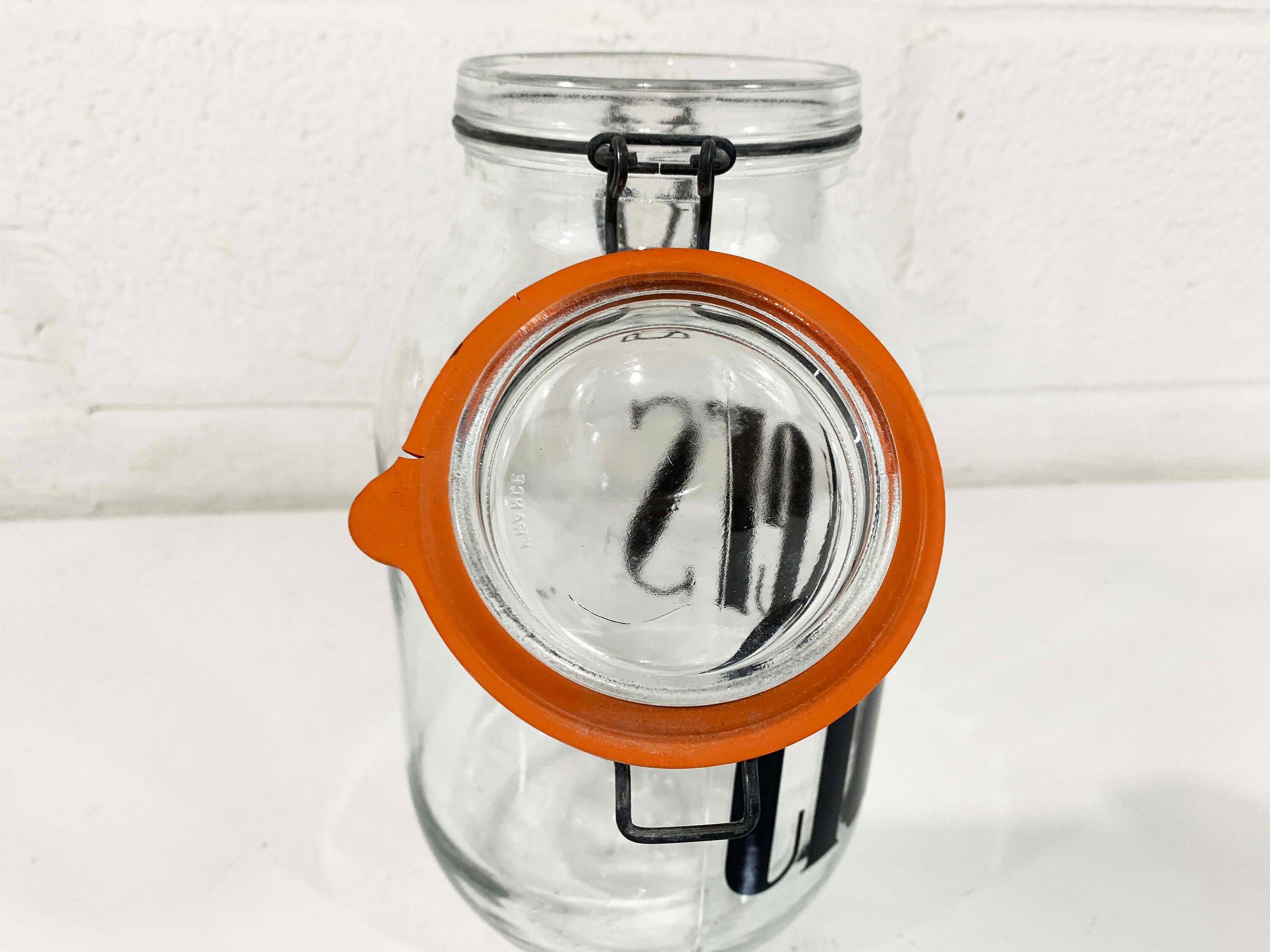 Vintage Glass Cracker Jar Kitchen Canister MCM Typography Storage 3