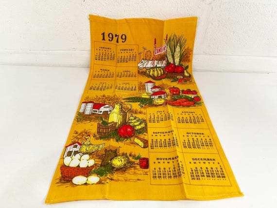 Vintage 1979 Linen Tea Towel Cotton Kitchen Mid-Century 70s 1970s MCM Birthday Gift NOS Deadstock