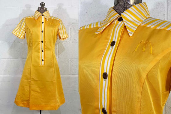 Vintage McDonald’s Uniform Dress 1976 Crest 1970s Yellow White Fast Food Restaurant Dead Stock NOS Deadstock Small XS