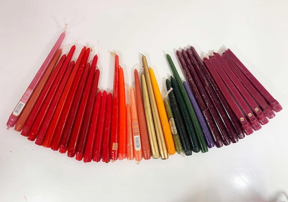 Vintage Taper Candle Lot Tapers Rainbow Retro Home Decor Mid-Century 6-12 inches Scandinavian Design 1960s NOS Set of 35 Wedding Party Decor