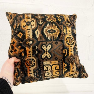 Vintage Black Brown Geometric Pillow Ikat Tan Square Velvet Accent 1970s 70s Home Decor Throw Sofa Couch image 5