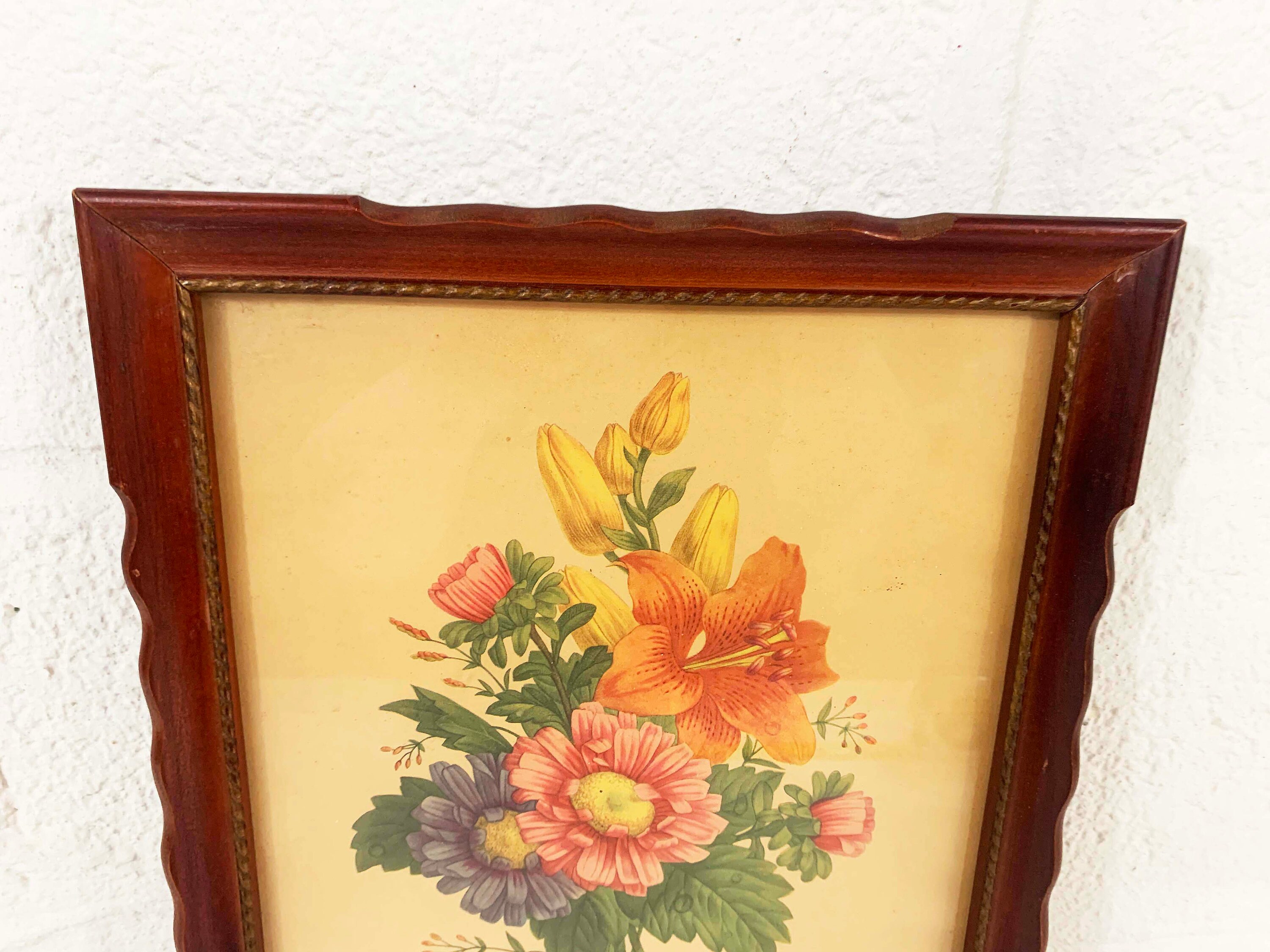Vintage Framed Floral Print Botanical Wall Art Gallery Chirat 40s 1940s