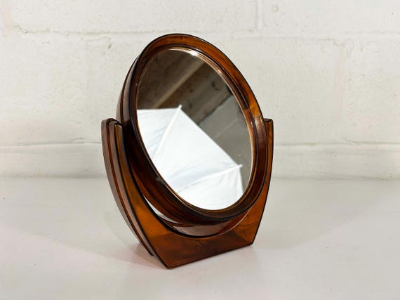 Vintage Vanity Mirror Prestige Celebrity Makeup Magnifying West Germany Plastic Freestanding Travel Tilt Swivel Tabletop 1970s Tortoiseshell