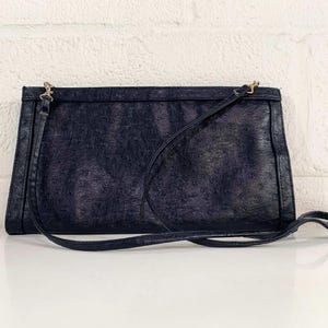 Vintage Navy Crossbody Purse Bag Blue Faux Leather Brass Ostrich 1990s