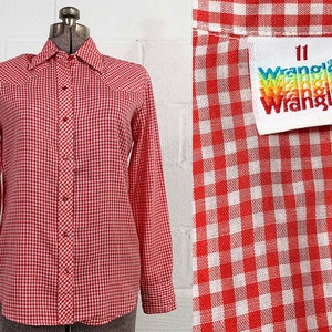 Vintage Wrangler westernshirt cowboy rodeo pastel geruite parel module geruite cowgirl West USA lange mouw jaren 1970 medium large