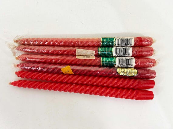 Vintage Taper Candle Lot Red Twist Tapers Retro Home Decor Mid-Century 12 inches 1980s 1970s NOS Set of 6 Wedding Party Christmas