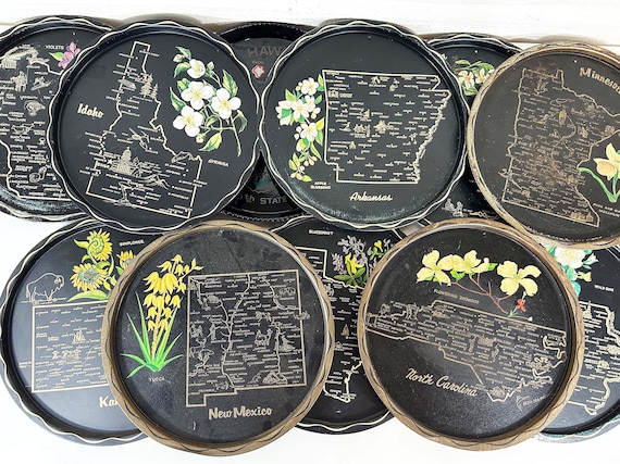 Vintage Souvenir State Drink Tray – Mid-Century Barware Map (Sold Individually) 1970s 1960s