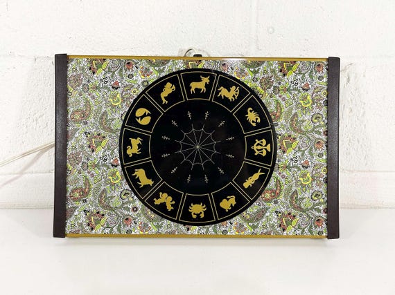 Vintage Zodiac Hot Plate Horoscope 1970s Astrology Warm-O-Tray Gold White Paisley 70s Warmer Celestial Mid-Century Modern Decor MCM