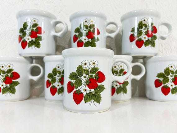 Vintage Strawberry Coffee Mug Set of 8 McCoy Mugs 1970s 1980s Stoneware