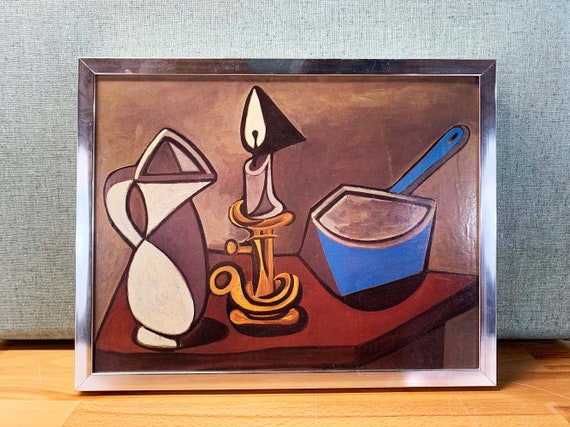 Vintage Pablo Picasso Framed Print Jug Candle Enamel Pan Artwork MOMA Spain Cubism 1945 1940s