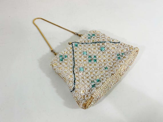 Vintage Kisslock Beaded Purse 1950s Petite Bead Bag Evening Handbag Wedding Candy Dots Change Beads Chain Strap Handle 50s Sequins Sequined