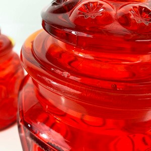 Vintage LE Smith Red Moon & Stars Glass Canisters Set of 4 Kitchen Canister Food Storage MCM Glassware 1960s Retro Cookie Jar image 6