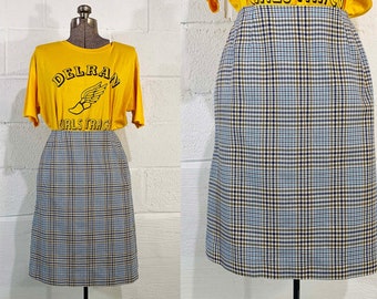 Vintage Autumn Plaid Skirt A-Line Bobbie Brooks Tan Boho Preppy Back to School Girl Pencil Mod 1970s 70s XS