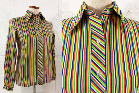 Vintage Striped Top 70s Rainbow Vertical Stripe 1970s Stripes | Etsy