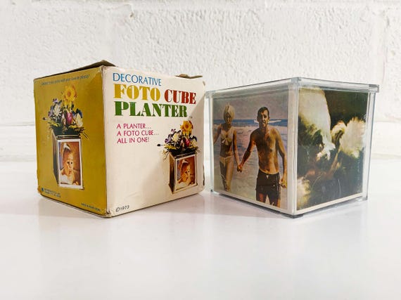Vintage Foto Cube Planter Plastic DIY Plants Photo Frame Deadstock NOS 1970s 70s 1973