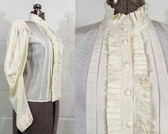 Vintage Gunne Sax Blouse Jessica&#39;s Gunnies Ivory Leg of Mutton Sleeves Romantic Shirt Top 1970s Small XS