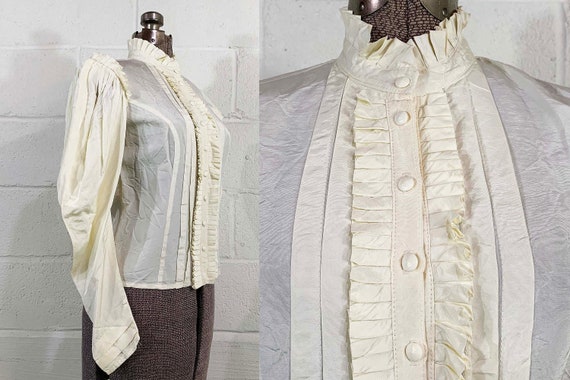 Vintage 70s Gunne Sax Jessica's Gunnies Ivory Floral Lace Long Leg of Mutton Romantic Blouse Shirt Top 1970s Small XS