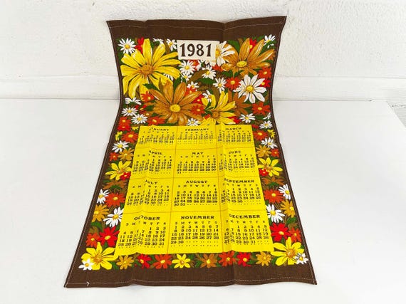 Vintage 1981 Linen Tea Towel Cotton Kitchen Mid-Century 80s 1980s MCM Birthday Gift NOS Deadstock Valli
