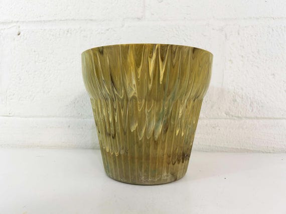 Vintage Plastic Sage Green Planter Earl Fisher Plastics Mid-Century Modern MCM Avocado Marble Swirl USA 1960s 1970s