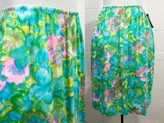 Vintage Lorraine Lingerie Floral Half Slip Skirt Green Pink Flowers Cottagecore 1960s Small Medium Large