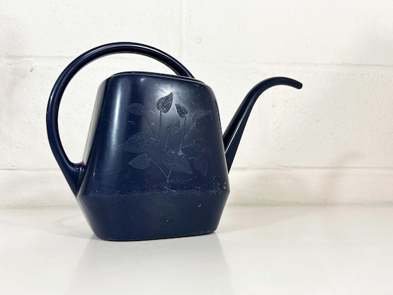 Vintage Navy Blue Plastic Watering Can Colorful Home Decor Garden Plants 1980s 1990s