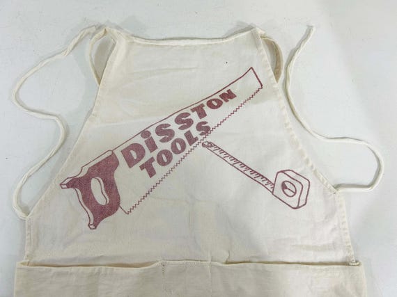 Vintage Cotton Apron Disston Tools Saw Measuring Tape Cottage Farmhouse Rustic Americana 1960s 1970s Nail Hardware Store Lumber Yard