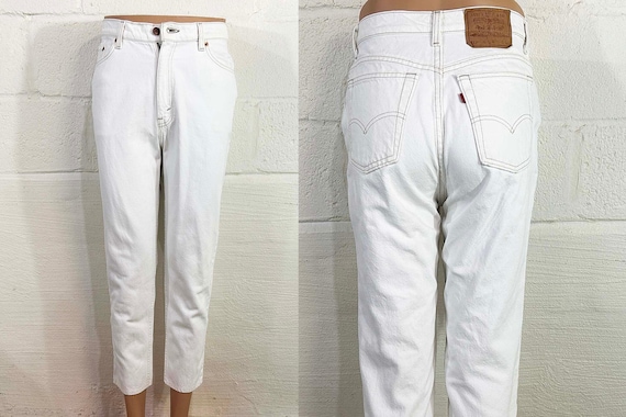 Vintage Levi's 512 Jeans White Denim Slim Fit Tapered Leg USA Made Large Size 13 Waist 30" Inseam 26" 1990s 90s