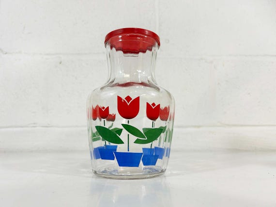 Vintage Anchor Hocking "Tulip Time" Juice Carafe 1950s Mid-Century Glass Drinkware Party Pitcher Cocktail 1960s