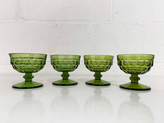 Vintage Green Coupe Glasses Set of 4 - Emerald Dessert Glassware