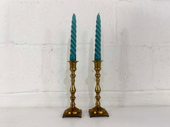 Vintage Brass Candle Holders Pair Candlesticks Retro Decor Mid-Century Hollywood Regency Candleholder Bubble Tall Wedding MCM Mantel 1970s