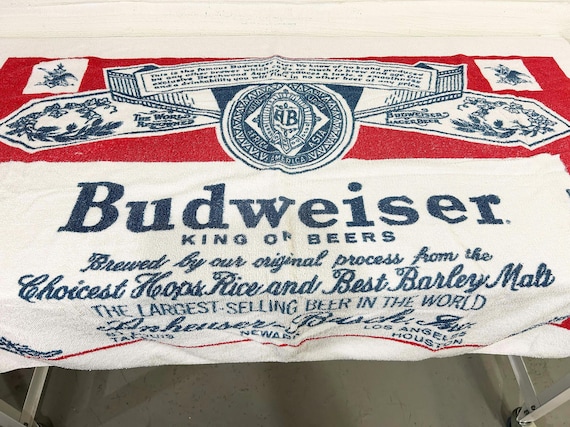 Vintage Budweiser Beach Towel Bud Terrycloth Pool Father's Day Dad Gift Red White Blue Americana 1990s