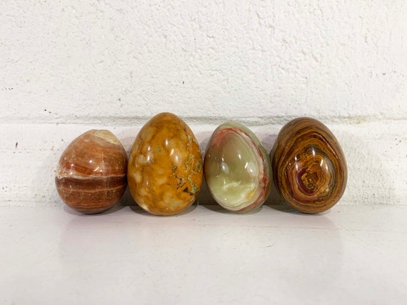 Vintage Onyx Stone Eggs Set of 4 Mismatched Decor Housewarming Gift Mid-Century Home 1960s 1970s