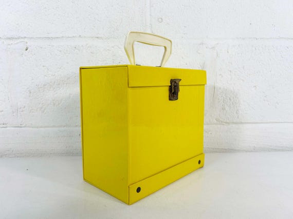 Vintage Yellow 45 Box Amfile Platter-pak Records Record Case Holder Storage Mid-Century Retro Vinyl RPM 7 inch