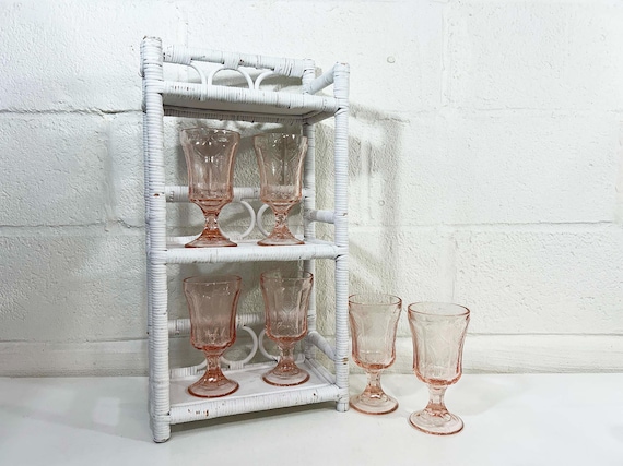 Vintage White Rattan Mini Shelf Retro Mid-Century 1970s Open Cane Woven Wooden Kid's Room Nursery