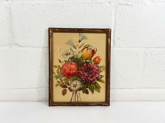 Vintage Framed Floral Print Jean Louis Prévost Botanical Bouquet of Flowers 1940s