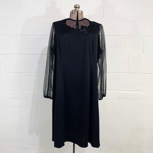 Vintage Black A-Line Dress Sheer Long Sleeves Cocktail Party New Year's Eve Wedding 1980s 80s Plus Curvy Volup XXL 1XL 1X 2XL 2X 3XL 3X image 4