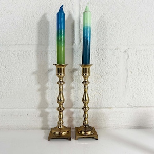 Vintage Brass Candlesticks Pair Set of 2 Candle Holders Mid-Century Candleholder