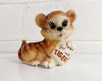 Vintage Ceramic Tiger Cub Planter: Retro 1950s Decor