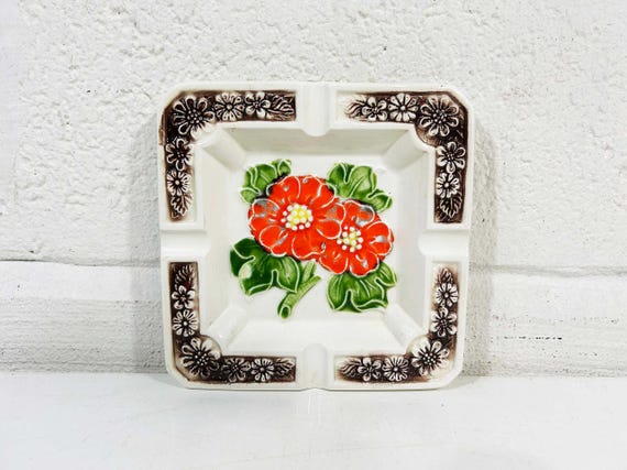 Vintage Ceramic Floral Ashtray Flowers Flower Mid-Century Japan Decor 1970s