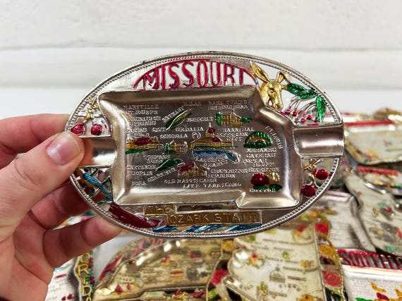 Vintage US State Souvenir Ashtray: Metal Travel Dish, Made in Japan