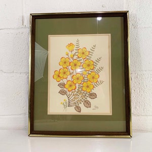 Vintage Framed Floral Print Olivia Francis Frame Lithograph Litho Yellow Flowers 1981 1980s image 6