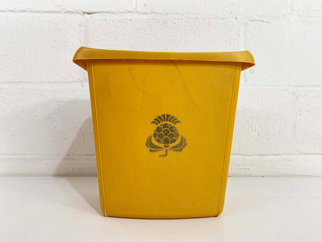 Vintage Plastic Waste Basket Mustard Yellow Gold Thistle Trash Can ...