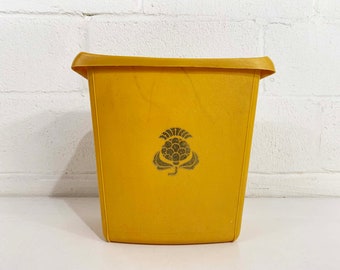 Vintage Plastic Waste Basket Mustard Yellow Gold Thistle Trash Can Retro Storage Office Crafts Bathroom 1970s 70s