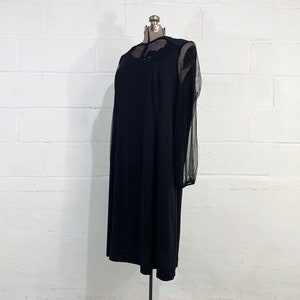 Vintage Black A-Line Dress Sheer Long Sleeves Cocktail Party New Year's Eve Wedding 1980s 80s Plus Curvy Volup XXL 1XL 1X 2XL 2X 3XL 3X image 6