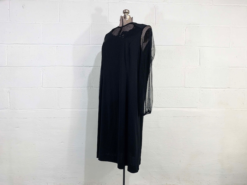 Vintage Black A-Line Dress Sheer Long Sleeves Cocktail Party New Year's Eve Wedding 1980s 80s Plus Curvy Volup XXL 1XL 1X 2XL 2X 3XL 3X image 6