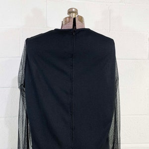 Vintage Black A-Line Dress Sheer Long Sleeves Cocktail Party New Year's Eve Wedding 1980s 80s Plus Curvy Volup XXL 1XL 1X 2XL 2X 3XL 3X image 8