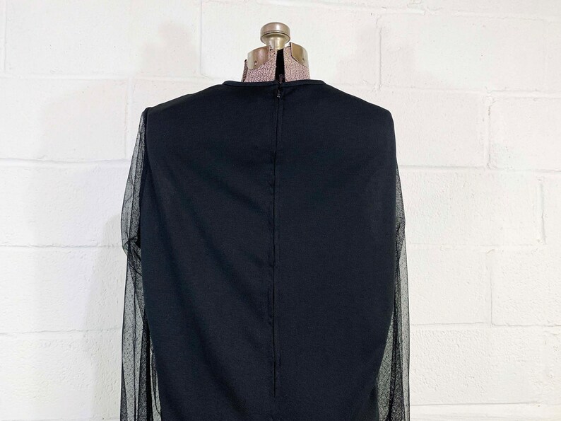 Vintage Black A-Line Dress Sheer Long Sleeves Cocktail Party New Year's Eve Wedding 1980s 80s Plus Curvy Volup XXL 1XL 1X 2XL 2X 3XL 3X image 8
