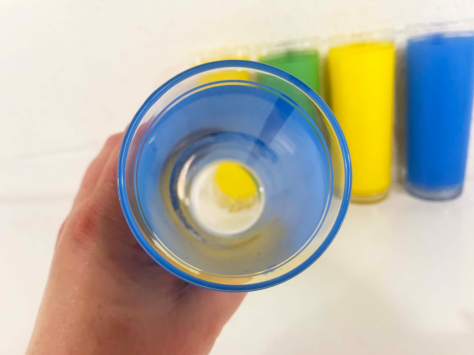 Vintage Federal Frosted Zombie Glasses Green Blue Yellow Set of 5