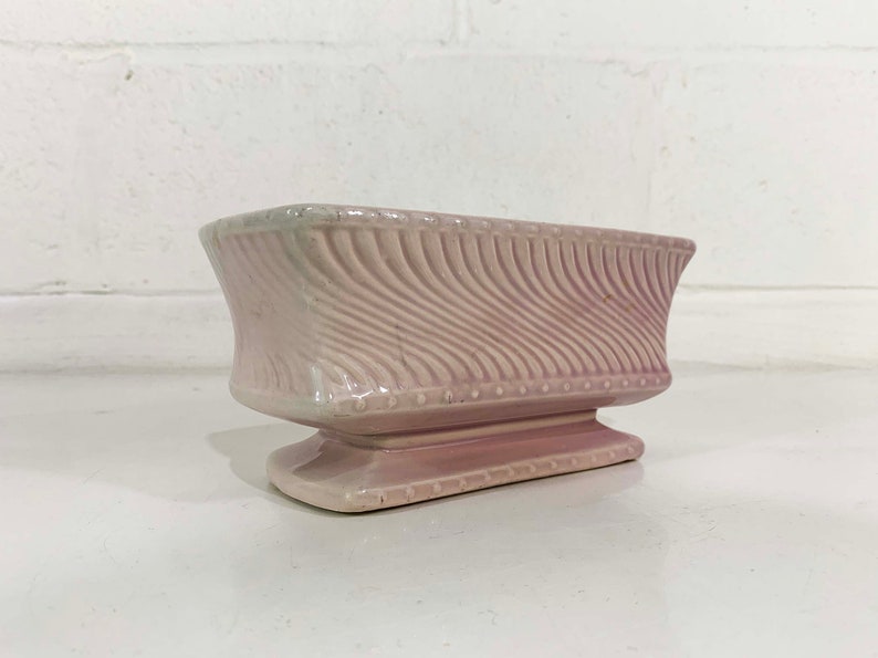 Vintage Pink McCoy Planter Art Deco Powder White Pedestal Ceramic Pottery Bowl Pot Mid-Century Pot MCM USA 1950s image 4